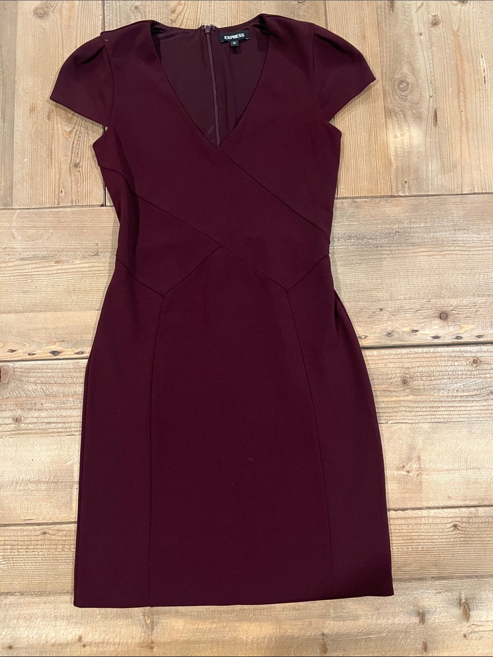 Express Burgundy V-Neck Midi Sheath Dress